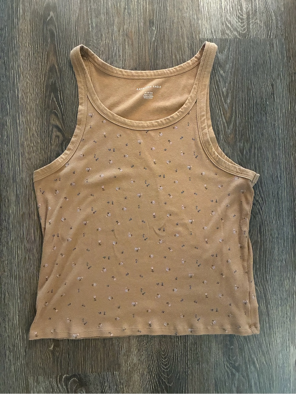 American Eagle Outfitters Tan Floral Ribbed Tank